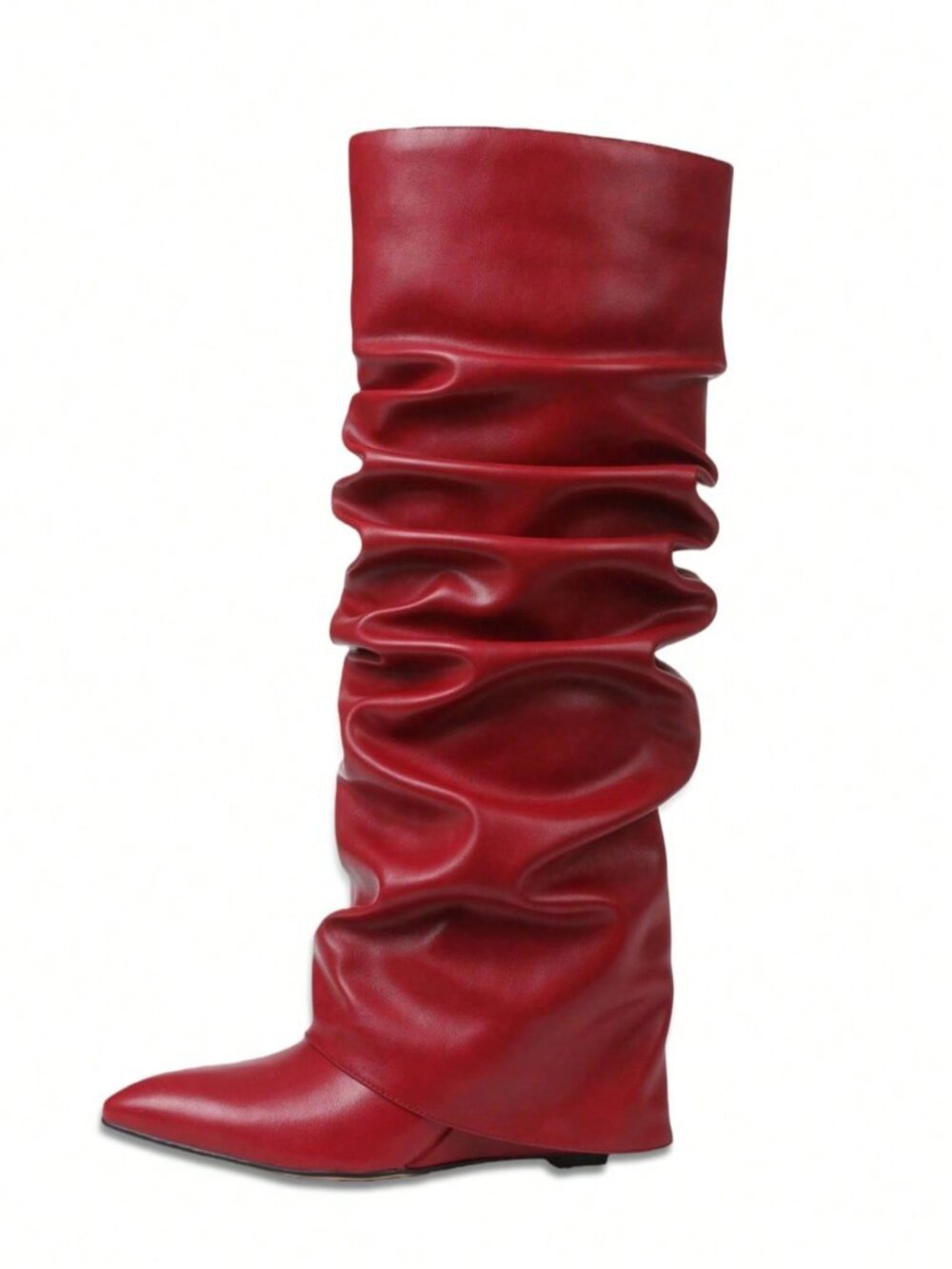 Red Party Women's Pointed Toe Fold Over Slouchy High Heels - Picture 5 of 6